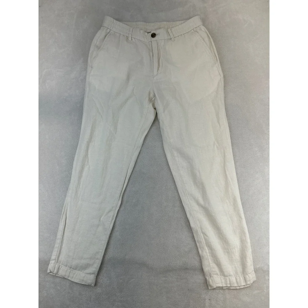 Banana Republic Linen Cotton Pants Men 31 Waist Cream Athletic Fit Drawstring